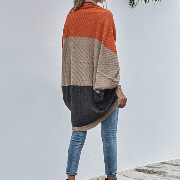color block open front dolman style fall cardigan - Picture 7 of 11